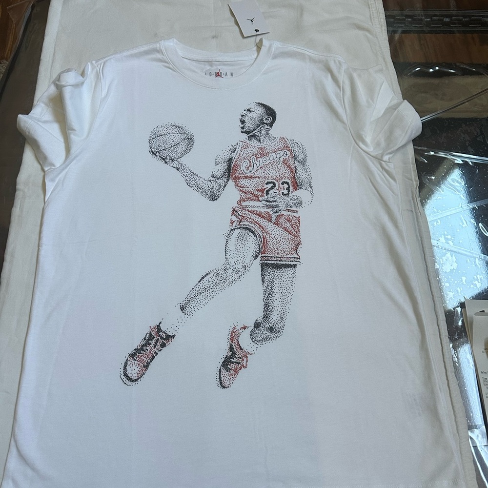 Jordan White Tee with Red Jumpman Logo